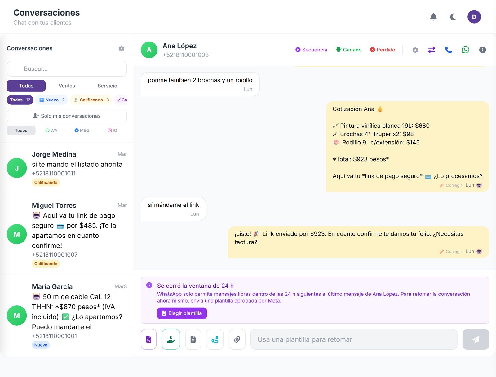 Inbox de Vesvir con una cotización contestada por el asistente